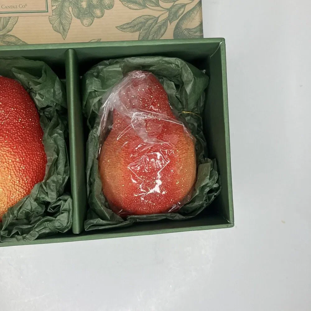 3 Holiday Fruits SUGARED PEAR CANDLES Unscented The White Barn Candle Co. In Box